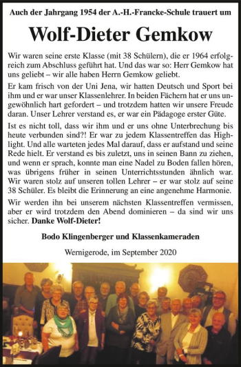 Traueranzeige von Wolf-Dieter Gemkow  von Magdeburger Volksstimme