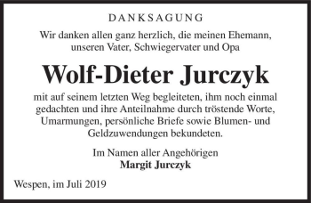 Traueranzeige von Wolf-Dieter Jurczyk  von Magdeburger Volksstimme