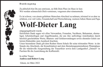 Traueranzeige von Wolf-Dieter Lang  von Magdeburger Volksstimme