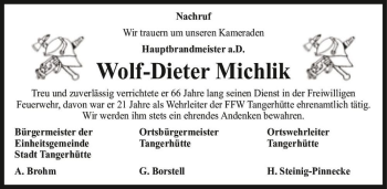 Traueranzeige von Wolf-Dieter Michlik  von Magdeburger Volksstimme