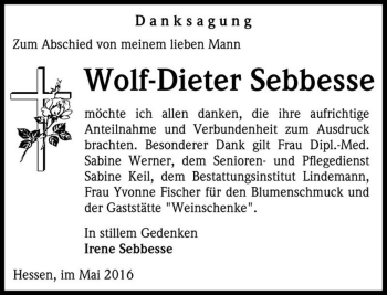 Traueranzeige von Wolf-Dieter Sebbesse  von Magdeburger Volksstimme