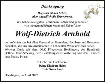 Traueranzeige von Wolf-Dietrich Arnhold  von Magdeburger Volksstimme