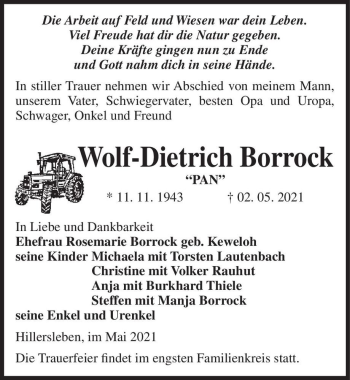 Traueranzeige von Wolf-Dietrich Borrock 