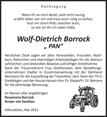 Traueranzeige von Wolf-Dietrich Borrock 