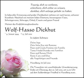 Traueranzeige von Wolf-Hasso Dickhut  von Magdeburger Volksstimme