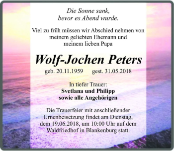Traueranzeige von Wolf-Jochen Peters  von Magdeburger Volksstimme