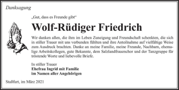 Traueranzeige von Wolf-Rüdiger Friedrich  von Magdeburger Volksstimme