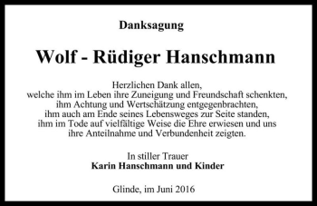 Traueranzeige von Wolf-Rüdiger Hanschmann  von Magdeburger Volksstimme