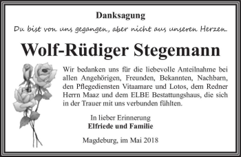 Traueranzeige von Wolf-Rüdiger Stegemann  von Magdeburger Volksstimme