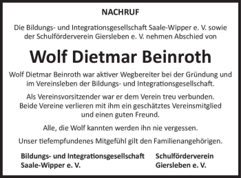 Traueranzeige von Wolf Dietmar Beinroth  von Magdeburger Volksstimme
