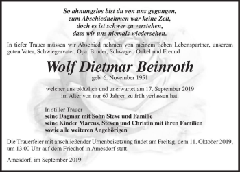 Traueranzeige von Wolf Dietmar Beinroth  von Magdeburger Volksstimme
