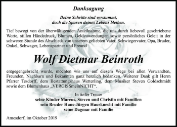 Traueranzeige von Wolf Dietmar Beinroth  von Magdeburger Volksstimme