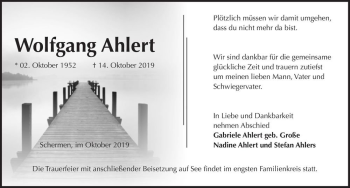 Traueranzeige von Wolfang Ahlert  von Magdeburger Volksstimme