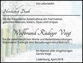 Traueranzeige von Wolfbrand Rüdiger Voigt  von Magdeburger Volksstimme