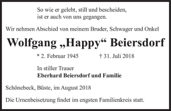 Traueranzeige von Wolfgang ,,Happy