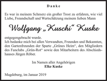 Traueranzeige von Wolfgang ,,Kuschi