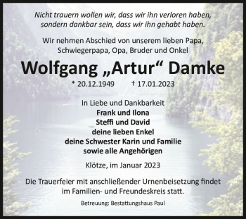 Traueranzeige von Wolfgang 