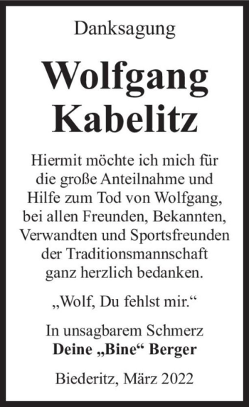 Traueranzeige von Wolfgang 