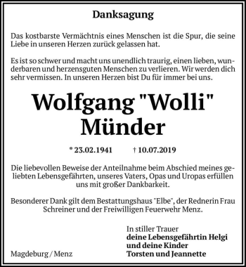 Traueranzeige von Wolfgang 