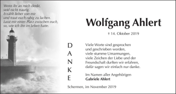 Traueranzeige von Wolfgang Ahlert  von Magdeburger Volksstimme
