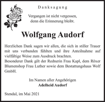 Traueranzeige von Wolfgang Audorf  von Magdeburger Volksstimme