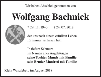 Traueranzeige von Wolfgang Barnick  von Magdeburger Volksstimme