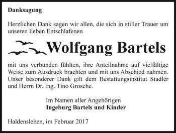 Traueranzeige von Wolfgang Bartels  von Magdeburger Volksstimme