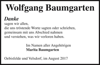 Traueranzeige von Wolfgang Baumgarten  von Magdeburger Volksstimme