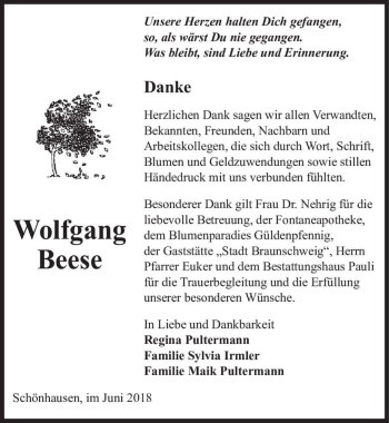 Traueranzeige von Wolfgang Beese  von Magdeburger Volksstimme