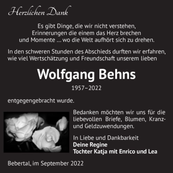 Traueranzeige von Wolfgang Behns  von Magdeburger Volksstimme
