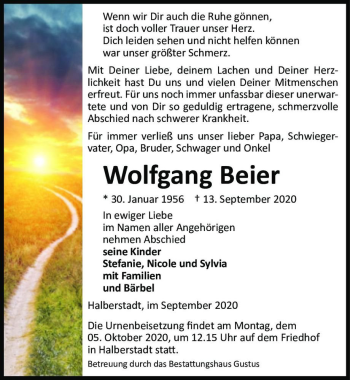 Traueranzeige von Wolfgang Beier  von Magdeburger Volksstimme