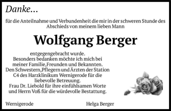 Traueranzeige von Wolfgang Berger  von Magdeburger Volksstimme
