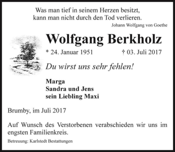 Traueranzeige von Wolfgang Berkholz  von Magdeburger Volksstimme