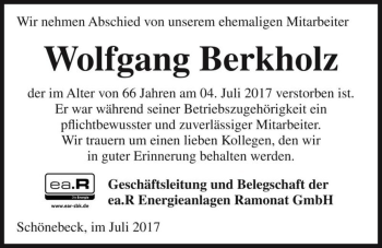 Traueranzeige von Wolfgang Berkholz  von Magdeburger Volksstimme