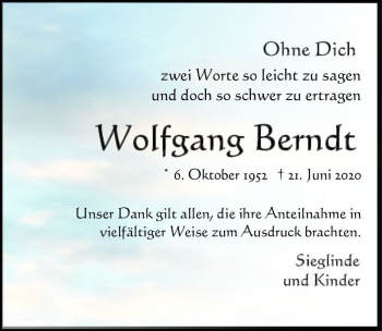Traueranzeige von Wolfgang Berndt  von Magdeburger Volksstimme