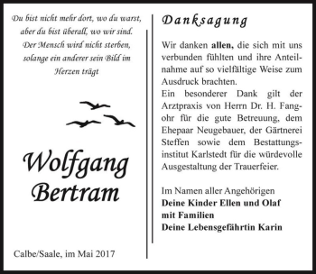 Traueranzeige von Wolfgang Bertram  von Magdeburger Volksstimme