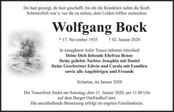 Traueranzeige von Wolfgang Bock  von Magdeburger Volksstimme