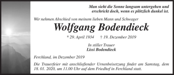 Traueranzeige von Wolfgang Bodendieck  von Magdeburger Volksstimme