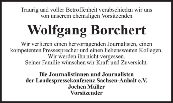Traueranzeige von Wolfgang Borchert  von Magdeburger Volksstimme
