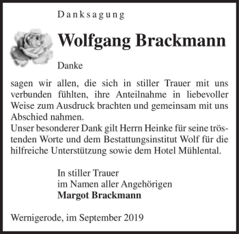 Traueranzeige von Wolfgang Brackmann  von Magdeburger Volksstimme