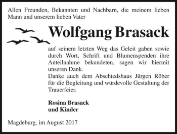 Traueranzeige von Wolfgang Brasack  von Magdeburger Volksstimme