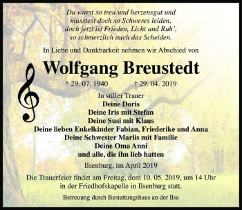 Traueranzeige von Wolfgang Breustedt  von Magdeburger Volksstimme