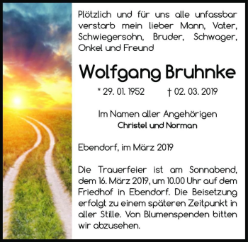 Traueranzeige von Wolfgang Bruhnke  von Magdeburger Volksstimme
