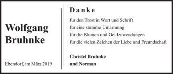 Traueranzeige von Wolfgang Bruhnke  von Magdeburger Volksstimme
