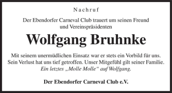 Traueranzeige von Wolfgang Bruhnke  von Magdeburger Volksstimme
