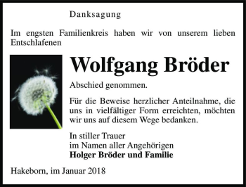 Traueranzeige von Wolfgang Bröder  von Magdeburger Volksstimme