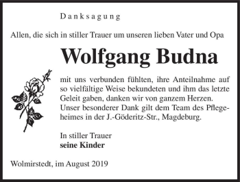Traueranzeige von Wolfgang Budna  von Magdeburger Volksstimme