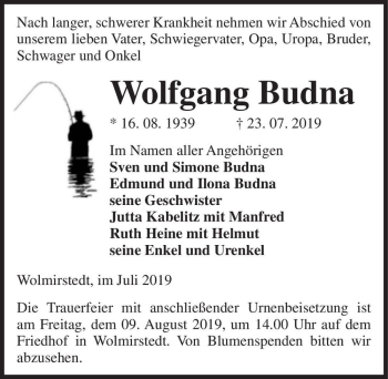 Traueranzeige von Wolfgang Budna  von Magdeburger Volksstimme