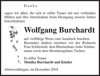 Traueranzeige von Wolfgang Burchardt  von Magdeburger Volksstimme