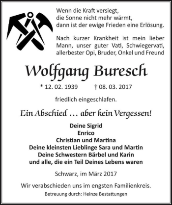 Traueranzeige von Wolfgang Buresch  von Magdeburger Volksstimme